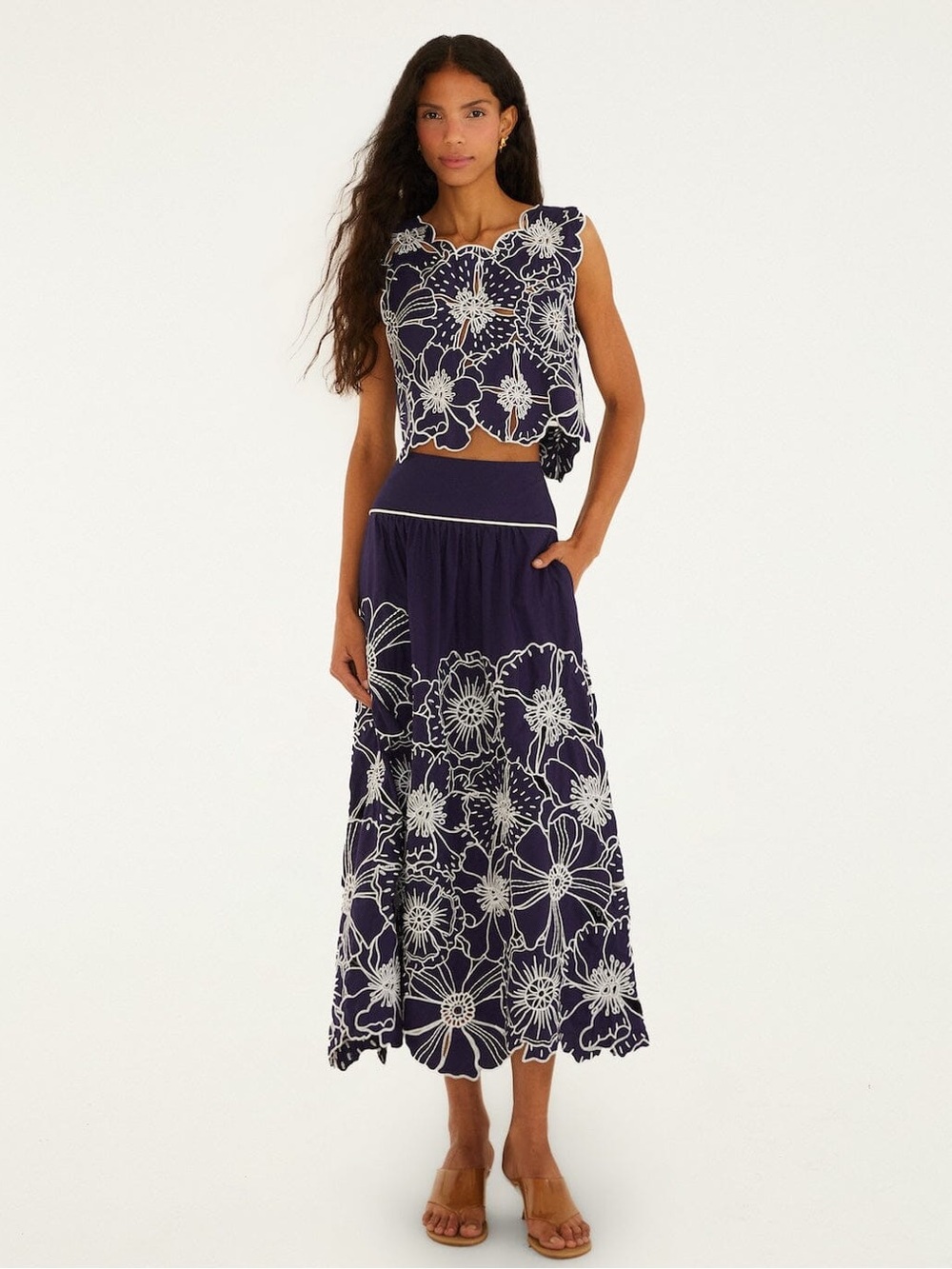 Farm Rio: Blue Flowers Richelieu Crop Top